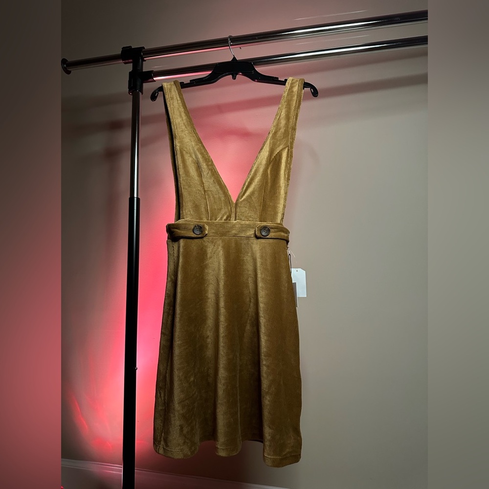 Be Original | Women's V-Neck Strap Overall Mini Pinafore Dress | XS